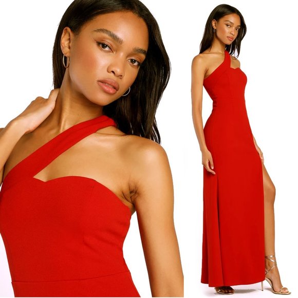 Lulus Your Majesty Asymmetrical Mermaid Maxi Dress w/Single Shoulder Strap Red - Picture 1 of 4